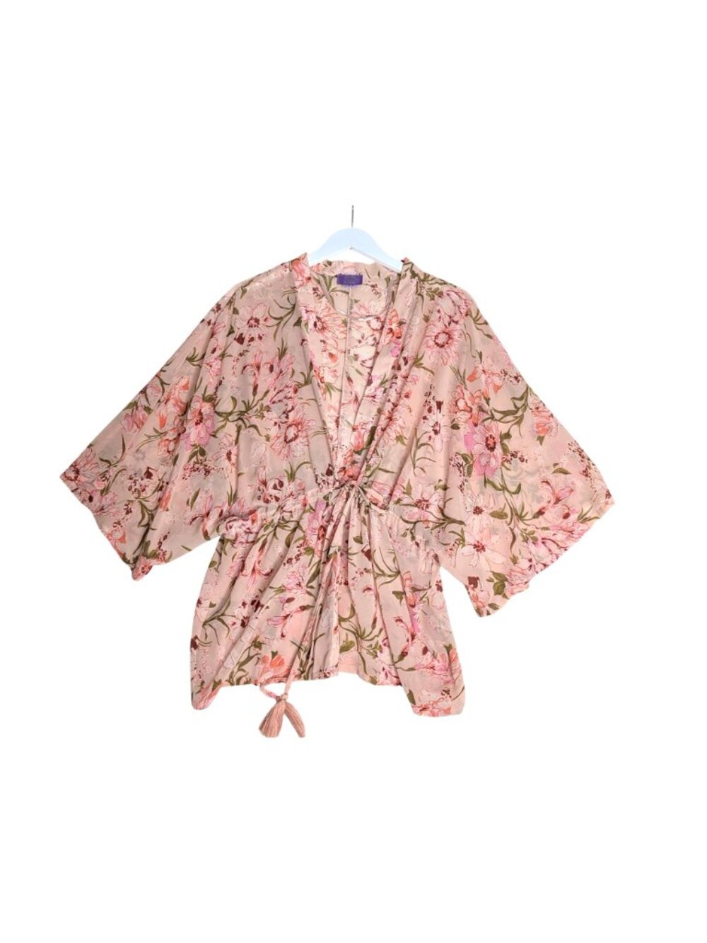 Floral Kimono Cardigan With Tassel Tie Waist By David & Young Lightweight Pink C - Picture 10 of 11